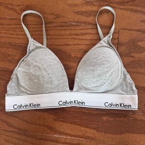 Calvin Klein Gray Triangle Bralette Logo Band Wireless Sz M